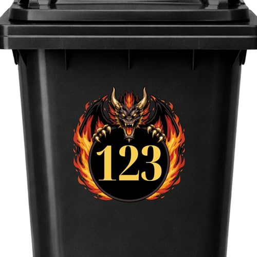 Personalised Dragon Wheelie Bin Sticker | Custom House Number Bin Decal | Fire Dragon Outdoor Vinyl Bin Label | Cool Bin Sticker