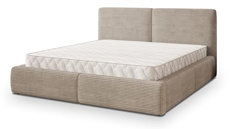 Masseno Polsterbett FELURO P 200x200 cm, Doppelbett, Bettkasten, Stauraum, Lattenrost Und Kopfteil - Beige, POSO 02