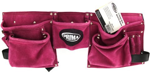 Graintex DS1118 8 Pocket Pink Tool Belt in Suede Leather with 2” Webbing Belt, 2 Leather Hammer Holders Loops