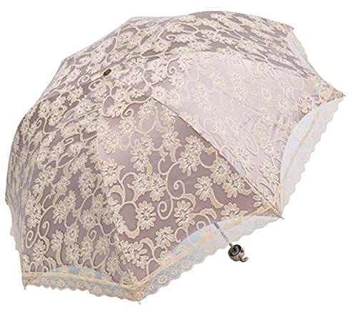 Honeystore Triple Folding Sun Parasol Princess Lace Outdoor Collapsible Umbrella Yellow