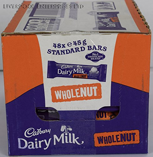 48 X 45g CADBURY DAIRY MILK STANDARD BARS WHOLE NUT CHOCOLATE FULL BOX, VERY LONG EXPIRY