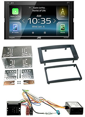 Radioeinbauset 2-DIN Radioblende schwarz + CAN-Bus Adapter •Antennenadapter mit Phantomeinspeisung Fakra -> für VW T5 Bus + JVC KW-M730BT - Doppel-DIN A/V-Receiver mit Touchscreen