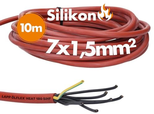 10 Meter Lapp 0046018 Ölflex Heat 180 Silikonkabel 7x1,5 mm² I Saunakabel 7x1,5 mit grün-gelb Schutzleiter I SiHF Silikonleitung 7G1,5 I Saunaofen Kabel 10 m