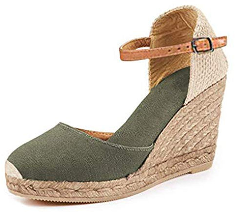 Minetom Sandali Donna Moda Sandali Espadrillas con Cinturino alla Caviglia Zeppe Donna Corda Intrecciato Piattaforma Eleganti Estivi Sandali C Verde EU 40