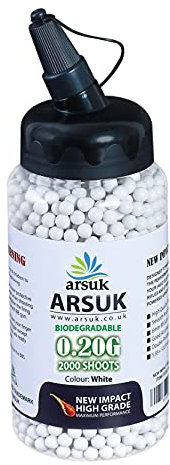 ARSUK Biologisch abbaubare Airsoft BB Kugeln 6mm – 0,20g Nahtlose Bio BBS für Präzisionsschießen & Zielübungen – Glatte, polierte Oberfläche für Genauigkeit & Leistung (Weiß 2000 Schuss)