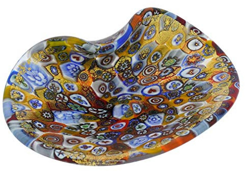 Dekorativer Teller aus Muranoglas - Golden Quilt Millefiori