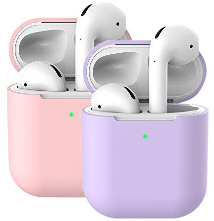 2X Funda Silicona Compatible con AirPods 2, Molylove Fundas Protectora de Silicona para AirPods, [LED Frontal Visible][Funciona con Carga inalámbrica] (AirPods 2, Púrpura+ Rosado)
