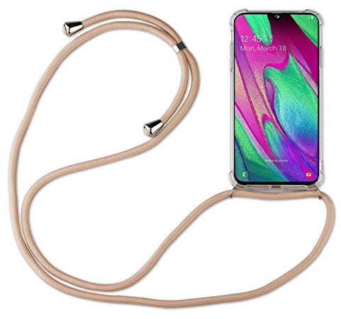 Hülle Kompatibel mit Samsung Galaxy A40 | Handykette Smartphone Halskette Hülle mit Band | Handyhülle mit Kordel zum Umhängen Kompatibel für Galaxy A40 | Beige/Braun