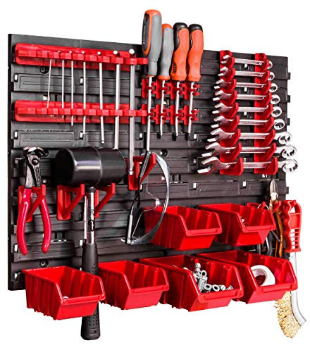 Lagersystem Wandregal 58x39 cm, Werkzeughalterungen, 6 stck. Stapelboxen Schüttenregal Sichtlagerkästen, Extra Starke Wandplatten, Regal Erweiterbar, Werkstattregal Lagerregal Werkstattwandregal Stec