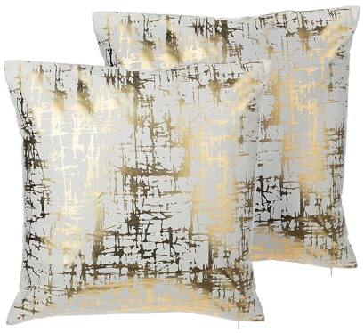 Beliani 2er Set Dekokissen Goldkissen Sofa Couch Kissen Baumwolle weiß/Gold 45x45 cm