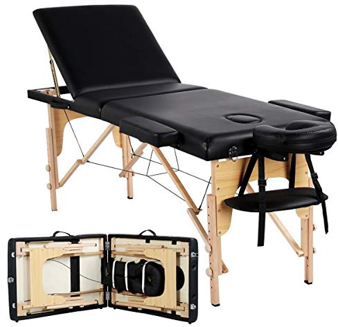 Yaheetech Massage Bed with Adjustable Headrest/Armrest 3 Sections Black | Wooden Leg & Premium Foam, Portable, Professional Beauty Spa Salon Couch Bed, Adjustable Height, 185L × 60W × 64-85.5H cm