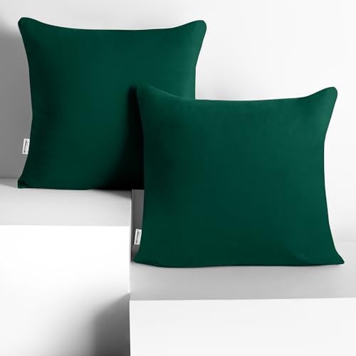 DecoKing 2 Kissenbezüge 50x50 cm Jersey 100% gekämmte Baumwolle Reißverschluss flaschengrün Amber