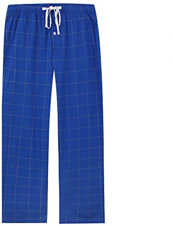 Vulcanodon Mens Cotton Pyjama Bottoms, Lightweight Sleep Pants with Pockets Soft Lounge Pajama Pants for Men Plaid Pj Bottoms (Royal Blue-Plaid, M)