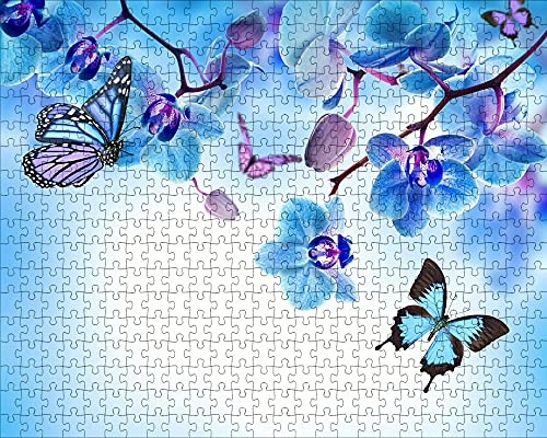 LHJOY 1000 jigsaw puzzles for adultsButterfly insect orchid light blue flower animal Birthday Gift 75x50cm