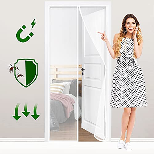 CGUOZI Tenda zanzariera Magnetica, Zanzariere su Misura Rete Anti Insetti su Misura Facile Montaggio per Porte Scorrevoli, Garage 100 x 200 cm Bianco