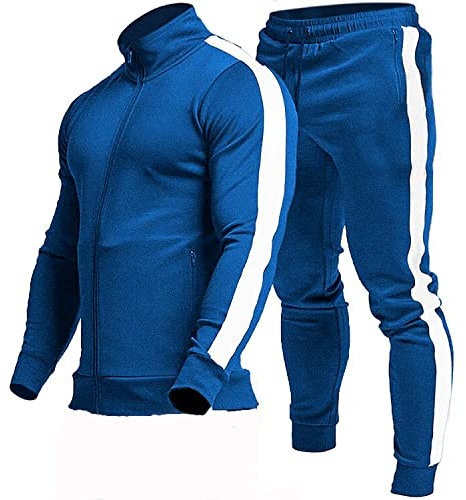 TEZO Herren-Freizeit-Trainingsanzüge mit durchgehendem Reißverschluss, Sport-Jogginganzüge, 2-teilige Trainingsanzüge mit Reißverschlusstaschen, Himmelblau, Small