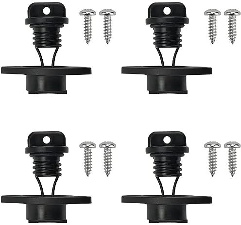 PenuSpt Boat Drain Bung, 4pcs Kayak Drain Plug, Universal Hull Drain Stopper, Canoe Boat Drain Holes Plugs, Bung Replacement Accessories with 8pcs M5*15mm Screws for Dinghy Kayak Canoes Boat