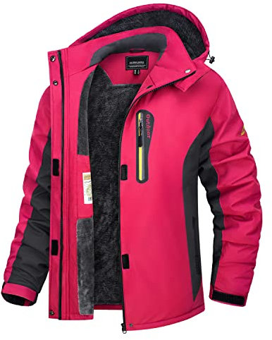 TACVASEN Damen Winterjacke Warm Wasserdicht Skijacke Outdoor Softshelljacke Gefüttert mit Reißverschlusstaschen Funktionsjacke Rose S