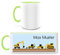 Manutextur Tasse mit Namen - personalisiert - Motiv Bagger - viele Farben & Motive - weiß/hellgrün - persönliches Geschenk mit Wunsch-Motiv und Wunsch-Name