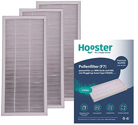 Hooster 3 Stück Filter passend für Pluggit Avent P300(N) P 300 (N) | Filterklasse F7 (Feinstaub/Pollen etc.) | Alternative zu Pluggit APFG4F7-300