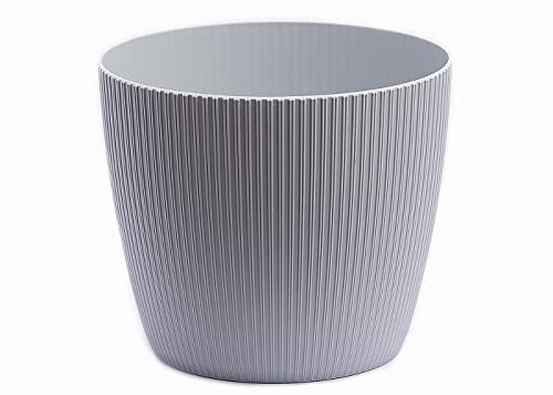 Home Garden Ornaments Decorative Plant Pots Indoor – Striped Indoor Plant Pot for Home and Garden (Diameter 21cm, Light Grey)