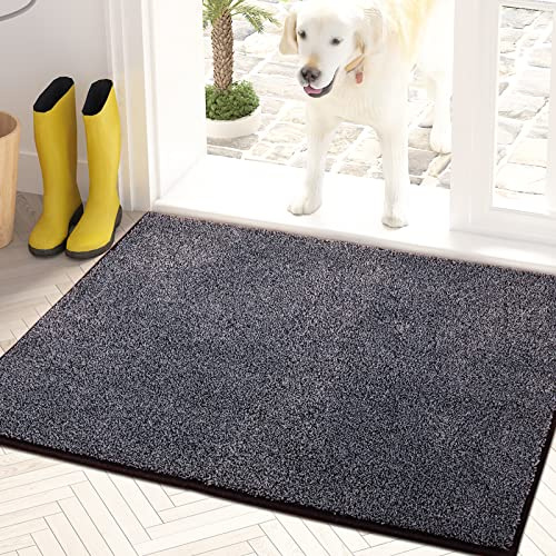 PURRUGS Dirt Trapping Door Mat 20 x 31.5, Non-Slip Machine Washable Entryway Rug, Dog Doormat, Indoor Front Door Mat, Super Absorbent Entry Rug for Muddy Shoes & Paws, Bluish Grey-Black