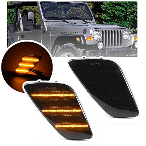 NSLUMO 2 STÜCKE Led Front Fender Seitenblinker für Jee.p Wrangler TJ 1997-2006 Smoke Lens Amber Led Repeater Blinkerlampe