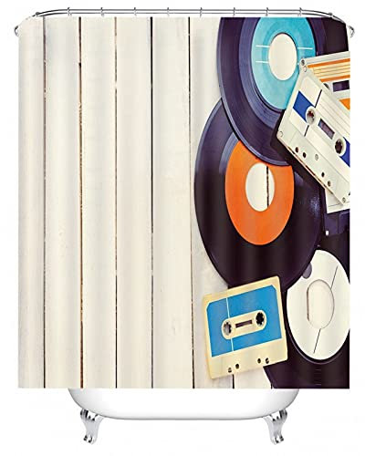 Banemi Duschvorhang Stoff, Shower Curtain Extra Long Schwarz Blau Cd Magnetband Polyestergewebe 180X180cm für Eck Dusche mit 12 Duschvorhangringen