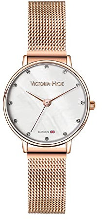 VICTORIA HYDE Montre rectangulaire pour femme - Cadran vert - Montre à quartz analogique avec bracelet en acier inoxydable, Or rose, Bracelet