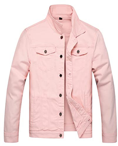 LAMKUKU Veste en jean déchiré pour homme, Rose - 720, X-Large