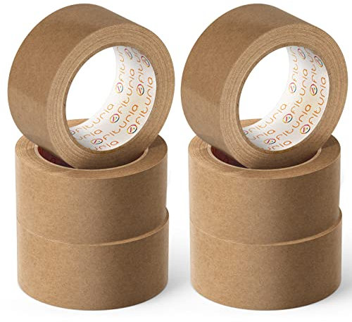 OFITURIA Cinta Adhesiva Ecológica de Papel Kraft color Marrón. Cinta de Carrocero para Embalaje, Enmarcar Cuadros o Sellar. Empaquetado Seguro y Resistente (72 mm x 45 mts - Kraft, 6 Rollos)