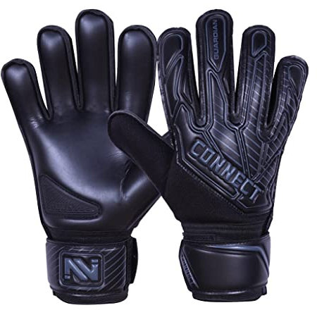 CONNECT Kinder-Fußball-Torwarthandschuhe mit Super Grip Latex-Torwarthandschuhe Kinder, Jungen & Mädchen, Junior, Fußball-Torwarthandschuhe, für Training (Black, 4)