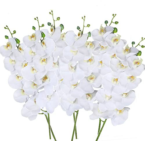 Künstliche Phalaenopsis-Blumen, 68,6 cm, 6 Stück, Light Yellow künstliche Orchideen, Stielpflanzen für Heimdekoration