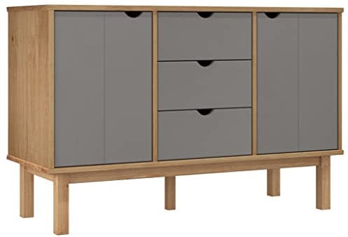 vidaXL Sideboard Schrank Anrichte Beistellschrank Kommode Mehrzweckschrank Standschrank Wohnzimmerschrank Braun Grau 113,5x43x73cm Massivholz Kiefer