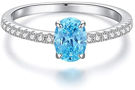 Bellitia Jewelry Bague Femme en Argent Sterling 925/1000 avec Tourmaline Paraiba, Bague Anneau à la Mode avec Pierre bleue pour Femme, Bijoux Cadeaux pour Fête des mères,La Saint-Valentin