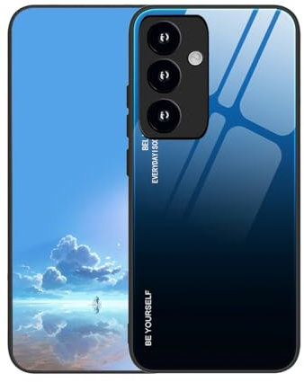 UPLAI Coque pour Samsung Galaxy A54 5G, Très Mince Dégradé de Couleur Verre Trempé Antichoc Housse, Souple TPU Silicone Mode Coloré Étui.Bleu Noir