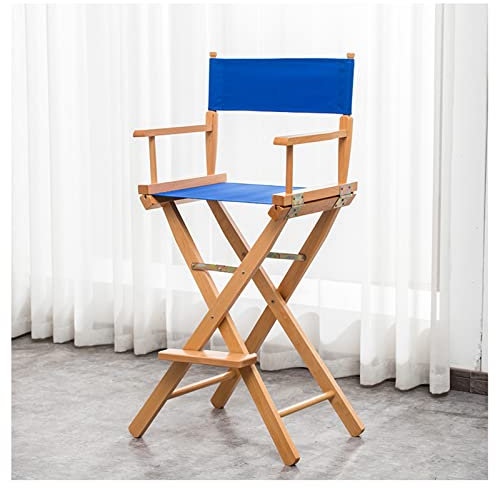 MIYUEWU Professional Grade Studio Faltbarer Stuhl Director's Chair Make-up Artist Stuhl, Campingstuhl Einfach zu tragen & Reisen (30 Bar Höhe, Blaue Leinwand),Wood Color
