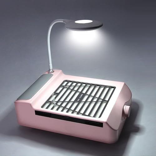 I·B·N G Aspirateur Ongle avec Lampe, Aspirateur Table Manucure, Aspiration Réglable, Puissant Onglerie Collecteur de Poussière Ventilateur Aspirateur, Rose