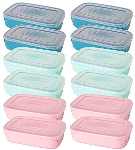 TIENDA EURASIA - Fiambreras de Plástico para Alimentos, Pack 12 Recipientes de Plástico Rectangulares con Tapa, Colores Pastel, Reutilizables, Libres de Bpa, Aptos para Lavavajillas (Pack 12 x 1,6 L)