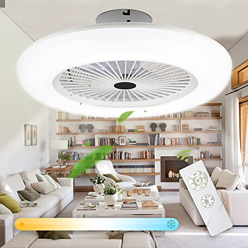 SWANEW 2 pezzi ventilatore da soffitto da 80W con luce e telecomando, plafoniera a LED con ventilatore Velocità del vento e temperatura del colore regolabili, luce del ventilatore con timer