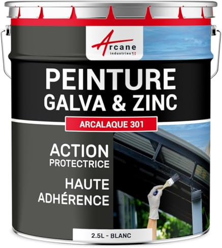 Peinture galva zinc toiture gouttière - 2.5 L Blanc - RAL 9003 - ARCANE INDUSTRIES