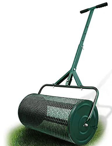 Lawn & Garden Spreaders, 24 Inch Compost Spreader, Heavy Duty Manure Spreaders, Lawn and Garden Peat Moss Roller with Side Latches, Powder Coated Steel Mesh Basket for Spreading Manure, Topsoil