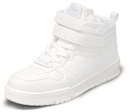 LUCKY STEP Women's High Top Fashion Sneakers Basketball Ankle Boots Walking Tennis Shoes Platform Hook and Loop Casual Faux Leather Sneaker