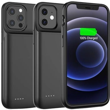 Coque de protection pour iPhone 12/12 Pro, 6,1'', 7000 mAh, haute capacité, batterie supplémentaire, rechargeable, portable, pour iPhone 12/12 Pro, noir