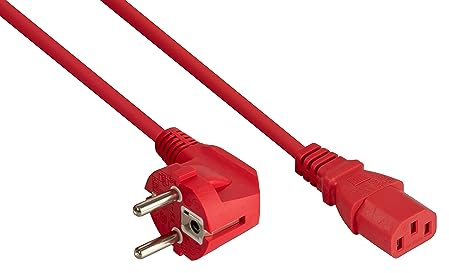 kabelmeister Netzkabel Schutzkontakt-Stecker Typ E+F (90° gewinkelt) an Kaltgeräte-Buchse C13- rot - 1,00mm² - 3m