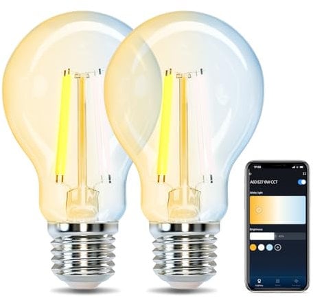Aigostar Smarte Edison Glühbirne E27 Edison Vintage Glühbirne 6W Wlan Glühbirne LED Retro Glühbirne Dimmbar 2700K-6500K. App Steuern Kompatibel mit Alexa und Google Assistant. Transparent 2 Stücke