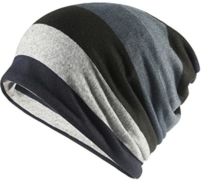 Treer Slouchy Beanie Mütze für Damen Herren, Bunt Dehnbare Leicht Beanie-Hüte Baggy Caps Krebs Kopfbedeckungen Slouch Hat Longbeanie Wintermütze für Alle Jahreszeiten (schwarz Weiß,55-60 cm)
