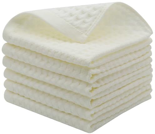 Mia'sDream Waschlappen aus Baumwolle mit Waffelmuster zum Duschen von Gesicht Körper, hochwertige Qualität, dünne Waschlappen, 6 Stück, schnell trocknend, kleine Handtücher für Badezimmer, Waschlappen