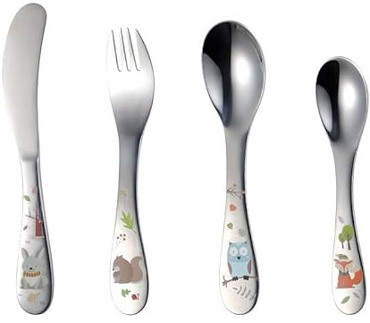 Merto Beno Kinderbesteck - 4-teiliges Set - Kinderbesteck Edelstahl - Besteck Kinder - Esslernbesteck - spülmaschinengeeignet - Kinder Besteck - Kinder Besteckset - für Kinder ab 3 Jahren