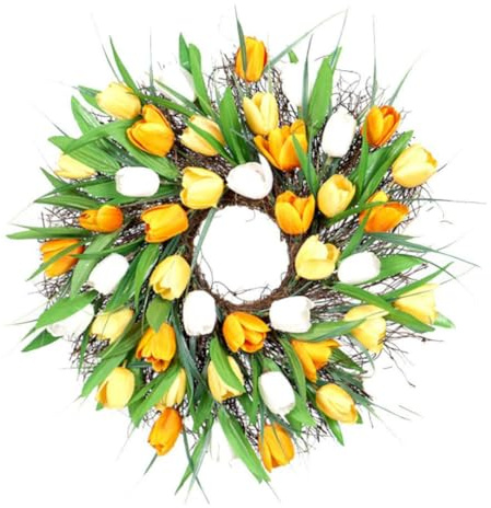 Hperu door wreath,Spring Wreath Artificial Tulip Wreath Simulation Flower Garland for Front Door 40cm Style2
